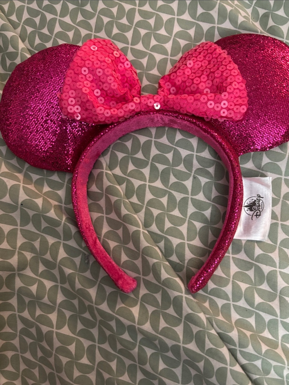 Disney Parks Minnie Mouse is Hot Pink Sequin Minnie Ear Headband with Bow